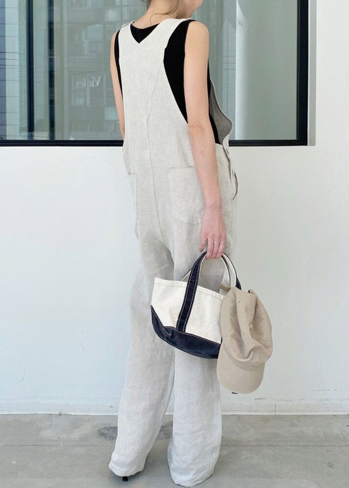 Classy Apricot Patchwork Cotton Straight Overalls Jumpsuit Summer