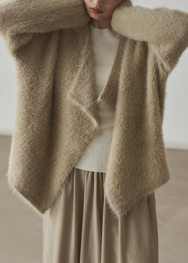 Classy Apricot  Cozy Mink Hair Knitted Cardigans Fall