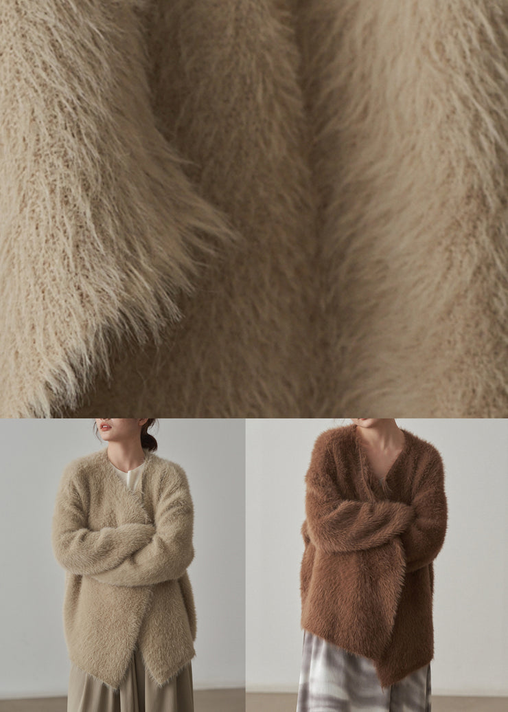 Classy Apricot  Cozy Mink Hair Knitted Cardigans Fall