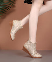 Classy Beige Tulle Sequins Splicing Wedge Boots