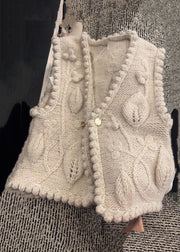 Classy Beige V Neck Button  Cotton Knit Waistcoat Sleeveless