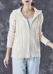 Classy Beige Zippered Thick Cable Knit Coats Fall