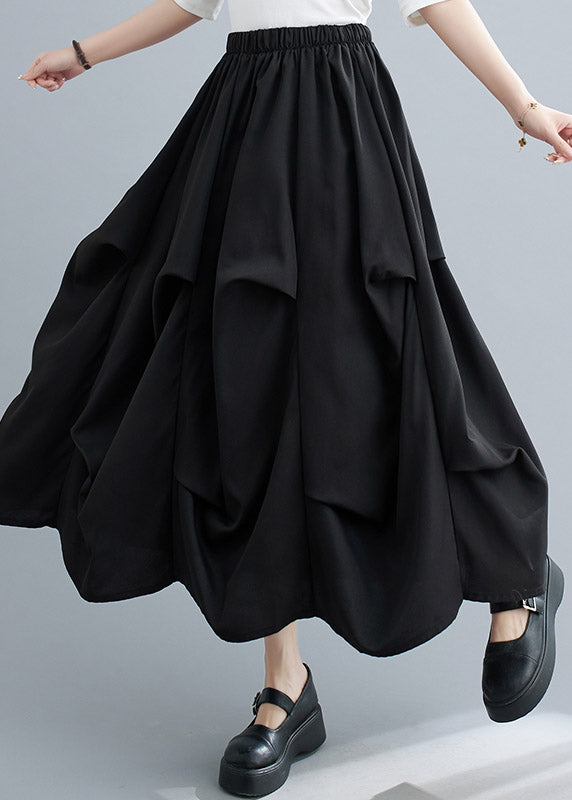 Classy Black Asymmetrical Patchwork Elastic Waist Long Skirt Summer