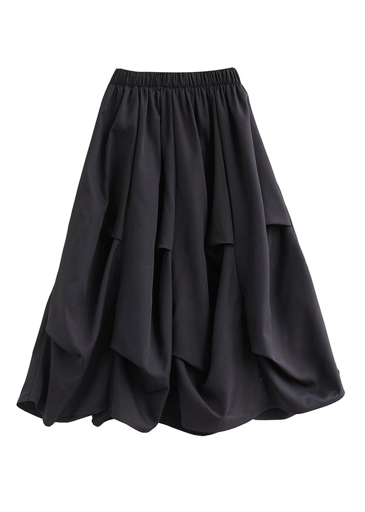 Classy Black Asymmetrical Patchwork Elastic Waist Long Skirt Summer