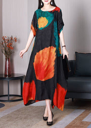 Classy Black Asymmetrical Print Silk Robe Dresses Summer