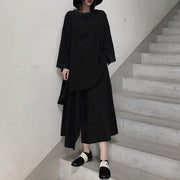 Classy Black Blouses For Women O Neck Asymmetric Art Spring Shirt - SooLinen