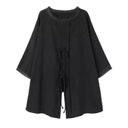 Classy Black Blouses For Women O Neck Asymmetric Art Spring Shirt - SooLinen