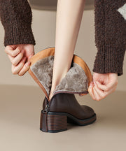 Classy Black Chunky Short Boots Fuzzy Wool Lined