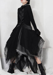 Classy Black Colorblock tulle asymmetrical design  Skirt Summer - SooLinen