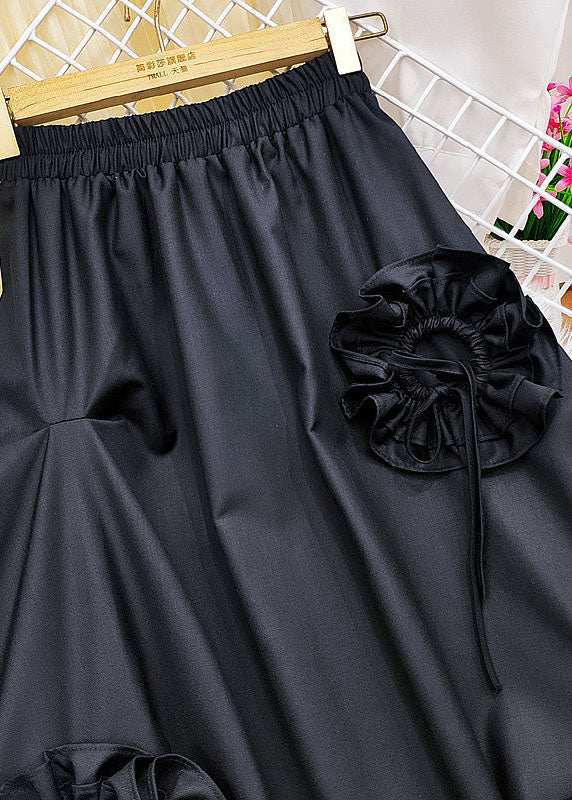 Classy Black Elastic Waist Cinched Cotton Skirt Spring