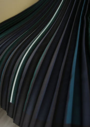 Classy Black Elastic Waist Striped Silk Pleated Skirt Spring