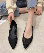 Classy Black Embroider Flower Tulle Splicing Pointed Toe Sandals