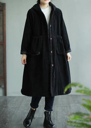 Classy Black Fine Maxi Coat Sewing Hooded Pockets Women Coats - SooLinen
