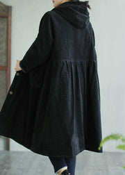 Classy Black Fine Maxi Coat Sewing Hooded Pockets Women Coats - SooLinen