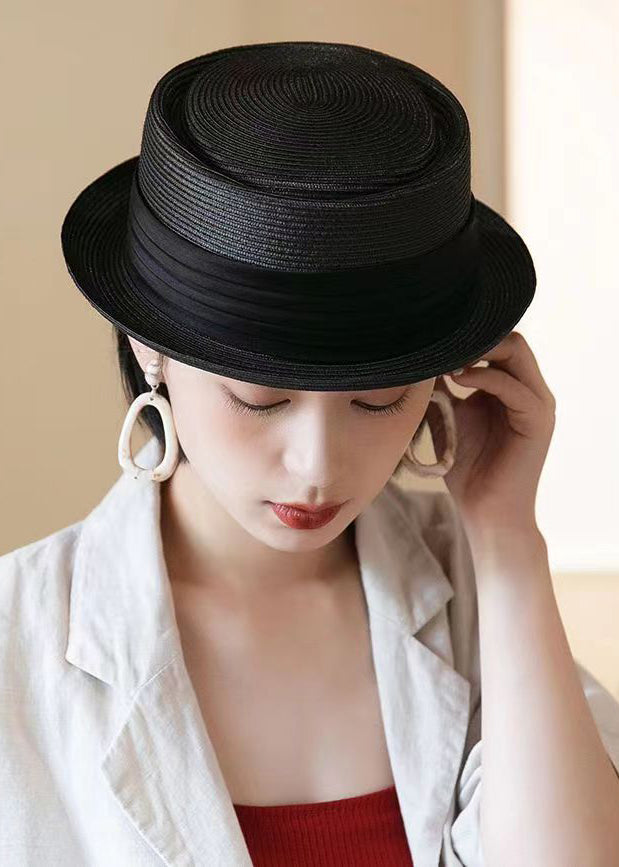 Classy Black French Straw Woven Cloche Hat