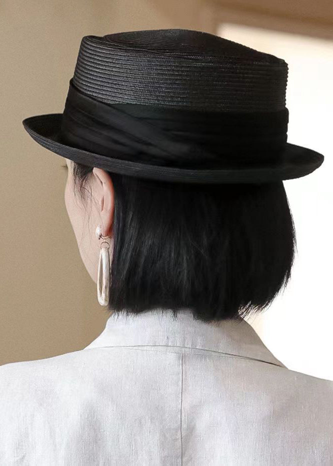 Classy Black French Straw Woven Cloche Hat