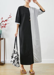 Classy Black Grey Oversized Patchwork Cotton Dresses Half Sleeve