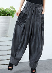 Classy Black Grey Pockets wrinkled denim Pants Spring