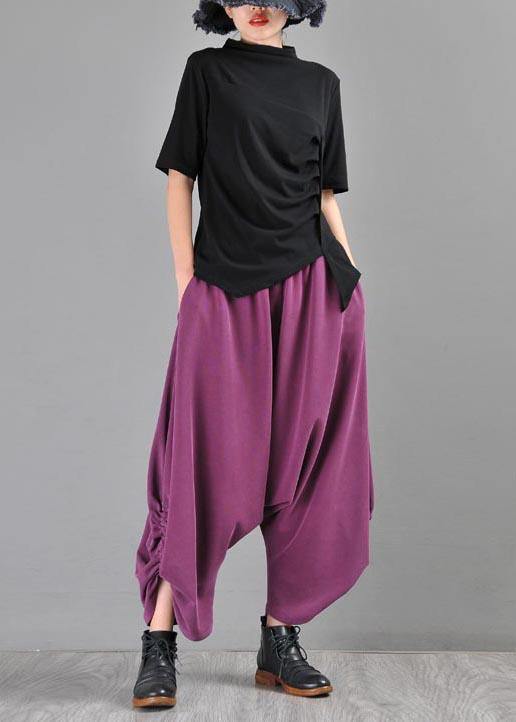 Classy Black High Neck asymmetrical design Cotton Tops Summer - SooLinen