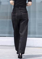 Edle schwarze Taschen mit hoher Taille Patchwork-Baumwoll-Denim-Hosen Sommer