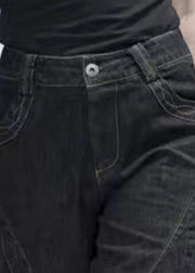 Classy Black High Waist Pockets Patchwork Cotton Denim Pants Summer