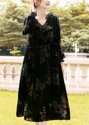 Classy Black Hooded Print Silk Velour Party Dress Spring