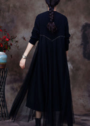 Classy Black Knit Patchwork Fall Sweater Dress
