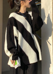 Classy Black O-Neck Loose Fall Winter Sweater - SooLinen