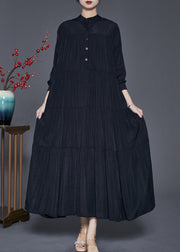 Classy Black Oversized Patchwork Exra Large Hem Cotton Dresses Spring