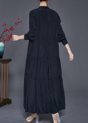 Classy Black Oversized Patchwork Exra Large Hem Cotton Dresses Spring