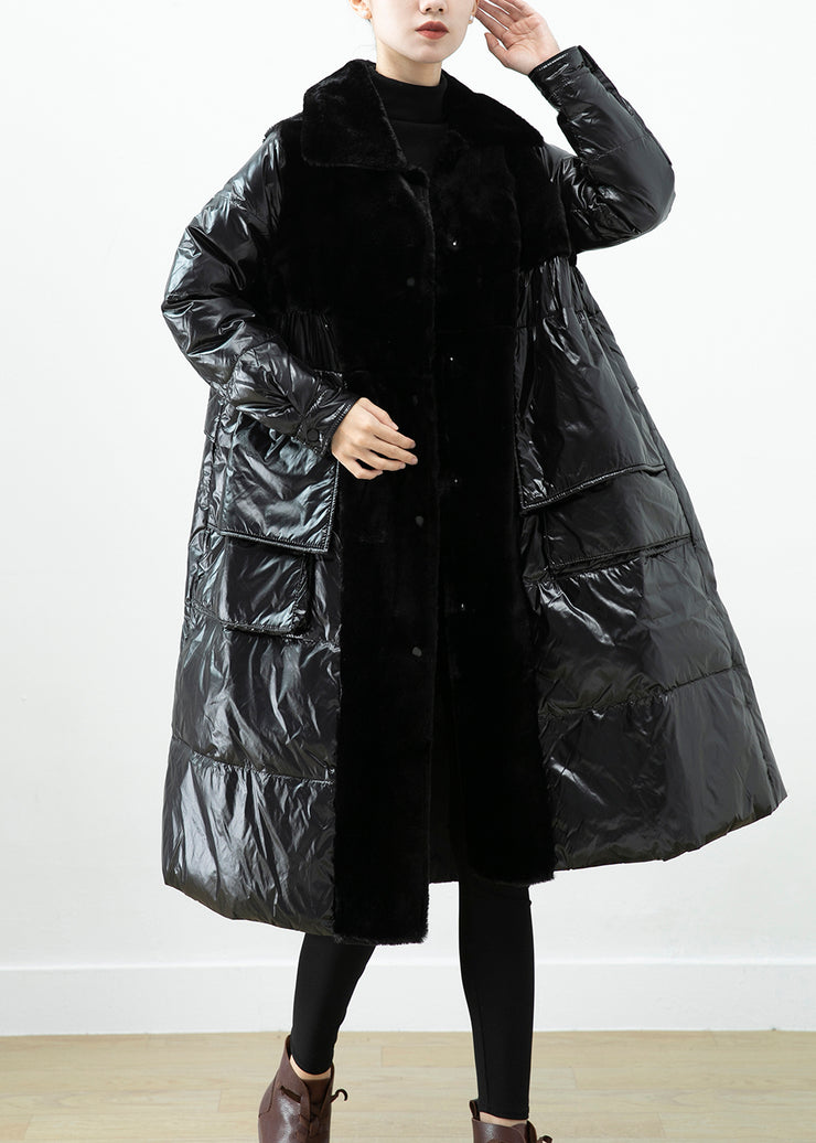 Classy Black Oversized Patchwork Mink Velvet Duck Down Down Jacket Winter