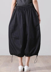 Classy Black Pockets Casual Wide Leg Cotton Pants - SooLinen