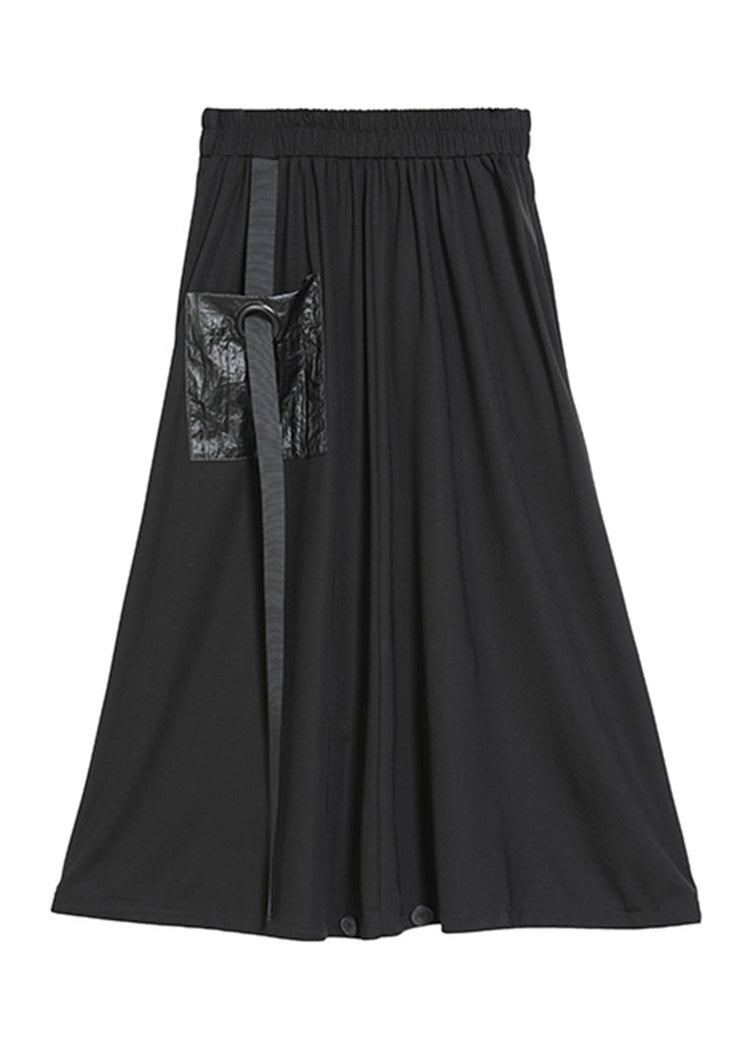 Classy Black Pockets Patchwork Casual Fall Skirt