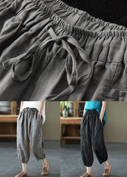 Classy Black Pockets Patchwork Linen Harem Pants Summer
