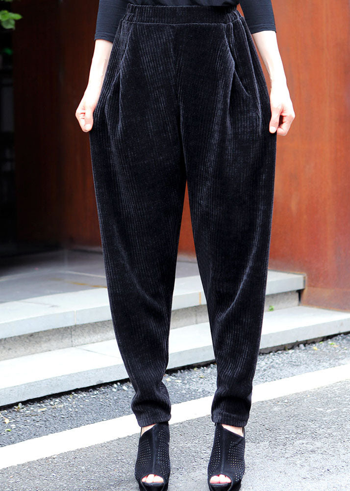 Classy Black Pockets wrinkled Thick Casual Winter Pants