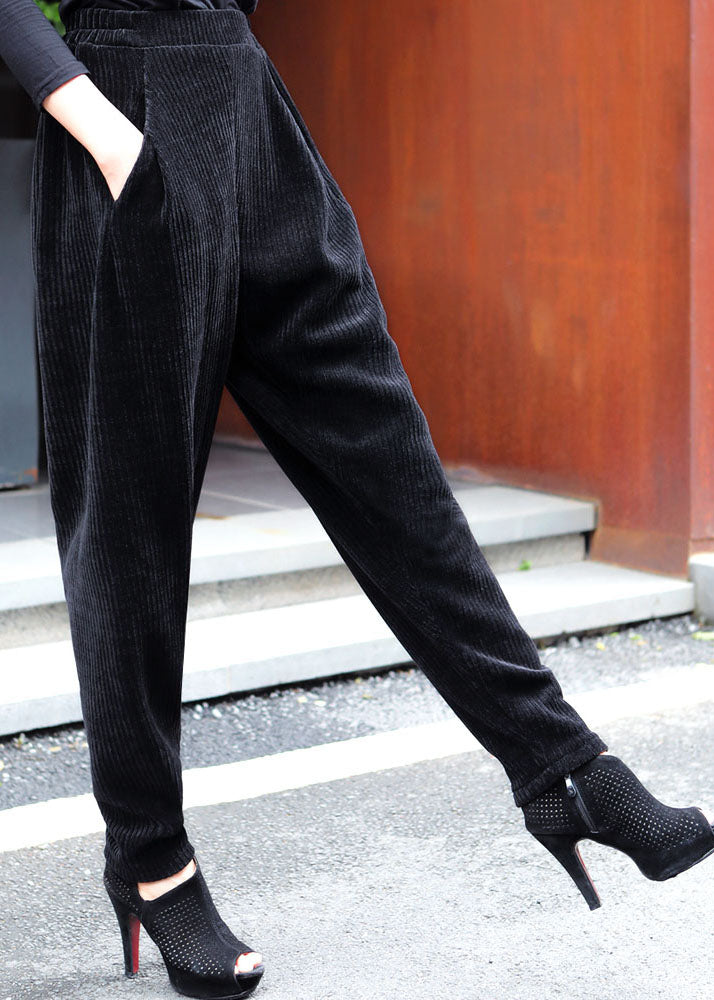 Classy Black Pockets wrinkled Thick Casual Winter Pants