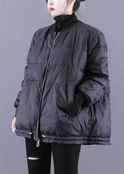 Classy Black Stand Collar Oversized Fine Cotton Filled Puffer Jacket Winter