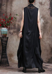 Classy Black Silk Dress Tunics Patchwork Vestidos De Lino Dress - SooLinen