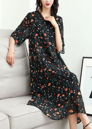 Classy Black V Neck Print Lace Patchwork Chiffon Dresses Summer