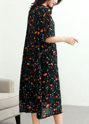 Classy Black V Neck Print Lace Patchwork Chiffon Dresses Summer