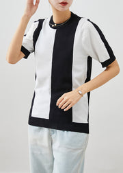 Classy Black White Striped Knit Tank Short Sleeve