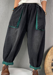 Classy Black elastic waist Pockets denim Pants Spring
