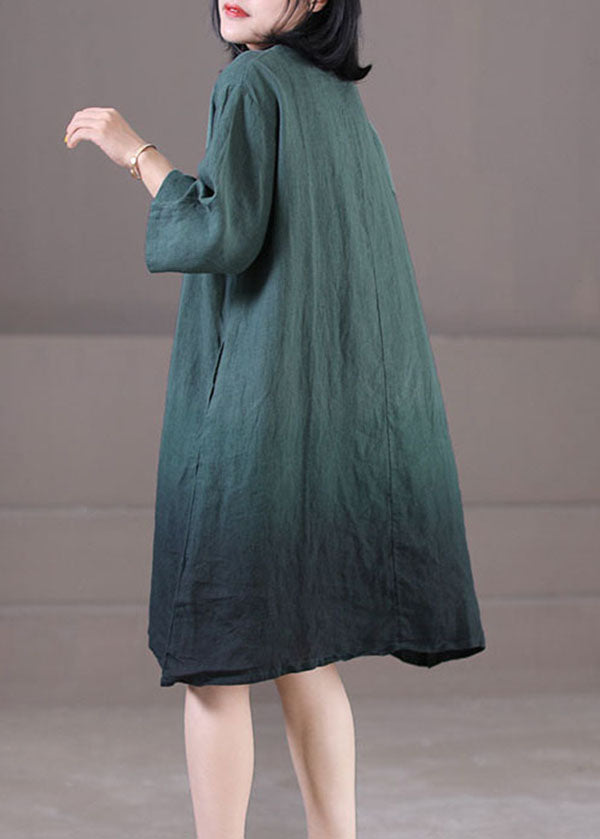 Classy Blackish Green O-Neck Tie Dye Cotton Maxi Dresses Half Sleeve