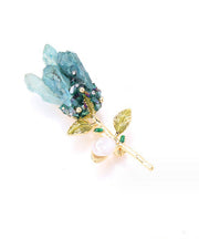 Classy Blue Copper Overgild Crystal Pearl Brooches