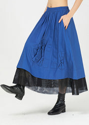 Classy Blue Elastic Waist Tulle Patchwork Bow Cotton Skirt Summer