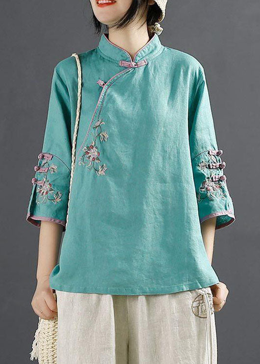 Classy Blue Embroidered Patchwork Top Half Sleeve