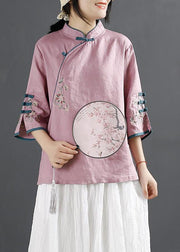Classy Blue Embroidered Patchwork Top Half Sleeve