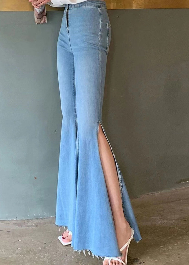 Classy Blue High Waist Side Open Flared Jeans Spring