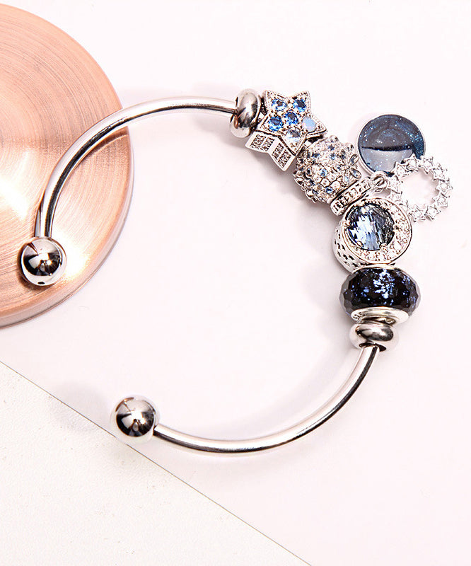 Classy Blue Metal Zircon Gem Stone Tassel Charm Bracelet