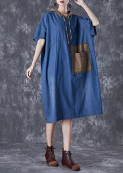 Classy Blue Oversized Patchwork Applique Denim Dress Summer